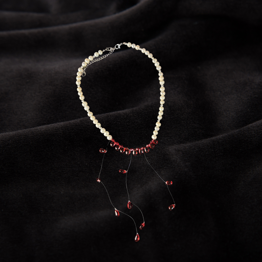 Blood Pearl Cascade Necklace