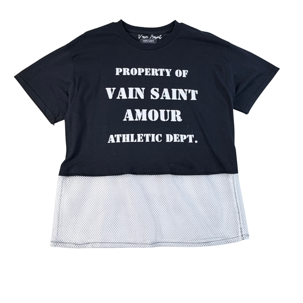PROPERTY OF VAIN SAINT AMOUR CROPPED MESH TEE
