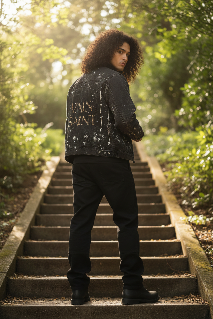 “Painted Faith” Sherpa Denim Jacket