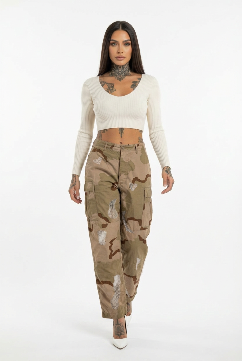 White Camo Amour Cargo Pants
