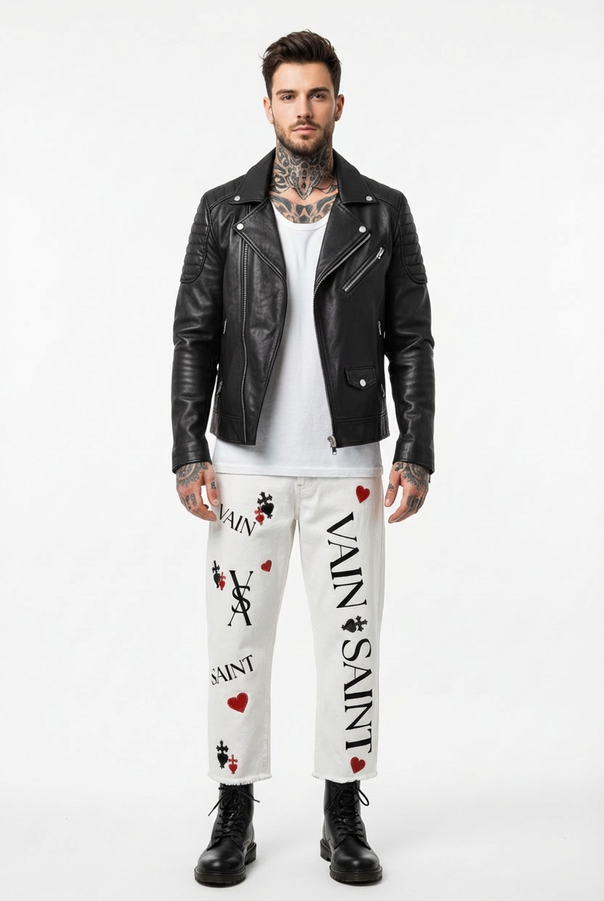 Vain Saint Amour — Hand-Embellished White Denim