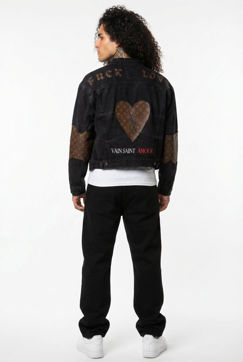 Vain Saint Cropped Patchwork Denim Jacket