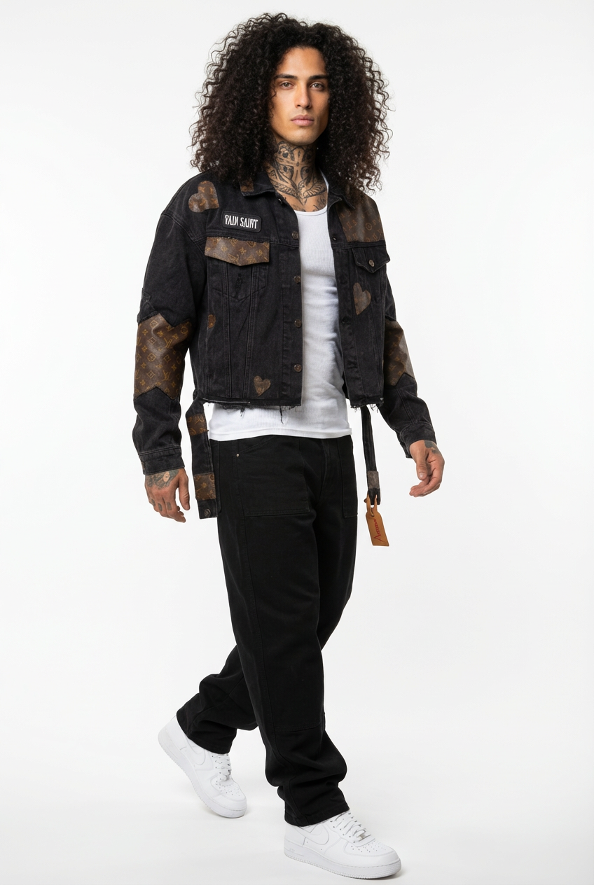 Vain Saint Cropped Patchwork Denim Jacket